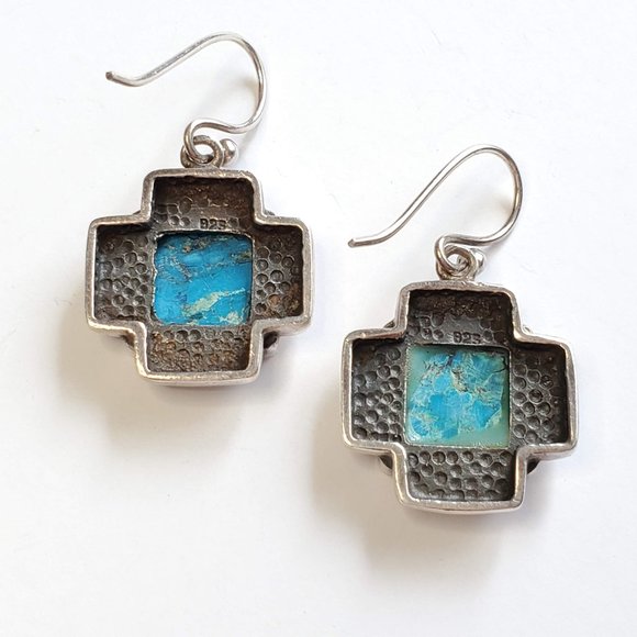 Vintage Sterling Silver & Turquoise Earrings - Picture 3 of 4